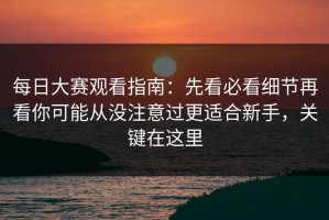 每日大赛观看指南：先看必看细节再看你可能从没注意过更适合新手，关键在这里